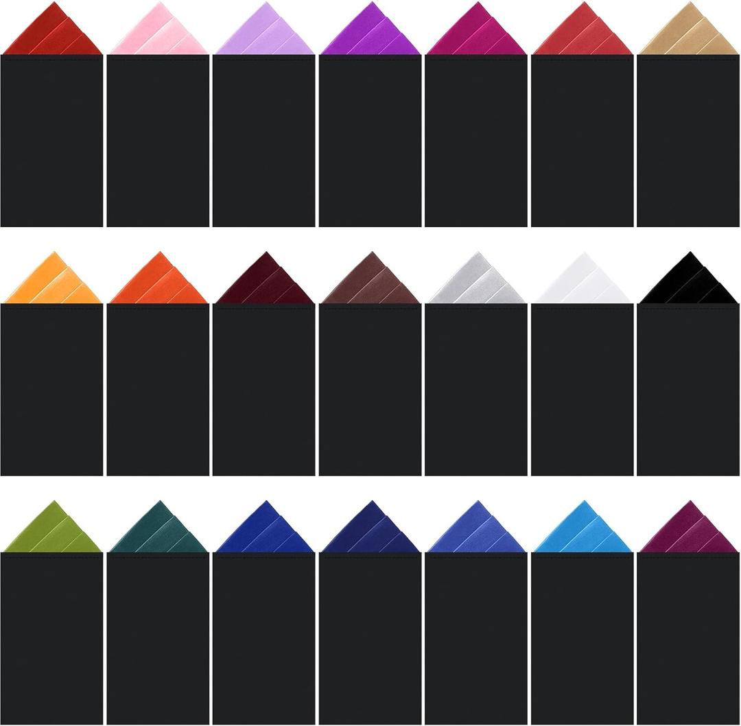 Xuhal 21 Pcs Pre Folded Triangles Pocket Square Suit Masculine Polyester Pocket Square Handkerchief on Card for Men, 21 Colors