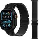 Milanese Loop Band Compatible with Apple Watch Bands Ultra 2/Ultra 49mm 46mm 45mm 44mm for Women Men, Parachute-style Buckle Metal Mesh Breathable Strap Bracelet for iWatch Series 10 SE 9 8 7 6 5 4 (Black)