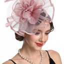 Women's Organza Church British Fascinator Bridal Tea Party Wedding Hat Summer (Hj2-pink)