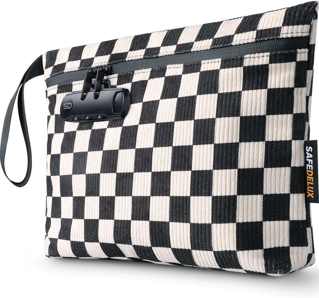 Smell Proof Bag, Odor Proof Bag with Combination Lock, Durable Smell Proof Container with Carbon Lining, Secure Odorless Travel Pouch for Home & On-the-Go (Black & White)