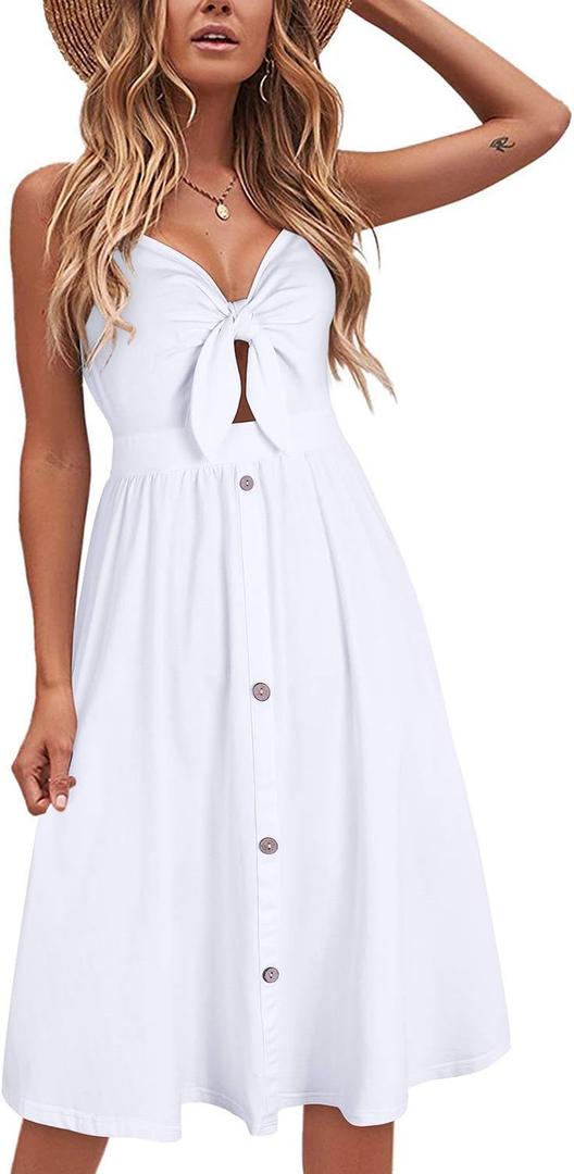 VOTEPRETTY Women's Summer Dresses Spring Sundresses Beach Clothes Outfit Vacation V Neck Casual Tropical Resort Hawaiian, White, XL