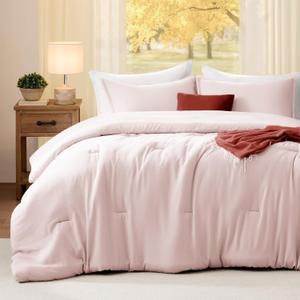 Queen Comforter Sets Blushpink,3PCS Soft Lightweight Breathable Bedding Comforter Sets for All Season, Queen Size(90''90'' Comforter & 2 Pillowcases)