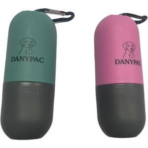 Dog Poop Bag Dispenser with LED Light, Green Plastic Capsule, Waterproof, 2 Pack with Waste Bags and Carabiner Clip (Pink Cyan)