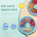 KingKam Kids Snack Spinner Containers, Reusable Toddler Spin Snack Container Box with 4 Compartments & Lid, BPA Free Food Grade Silicone Tray Dishwasher Safe, Travel Snacking Accessories (Blue/Green)