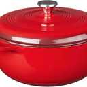 Lodge Essential Enamel Cast Iron Dutch Oven with Lid 7.5 Quart - Oven-Safe Enamel Cookware up to 500 F - Heat-Retaining Braising & Roasting Pot - Non-Toxic Cookware - Island Spice Red