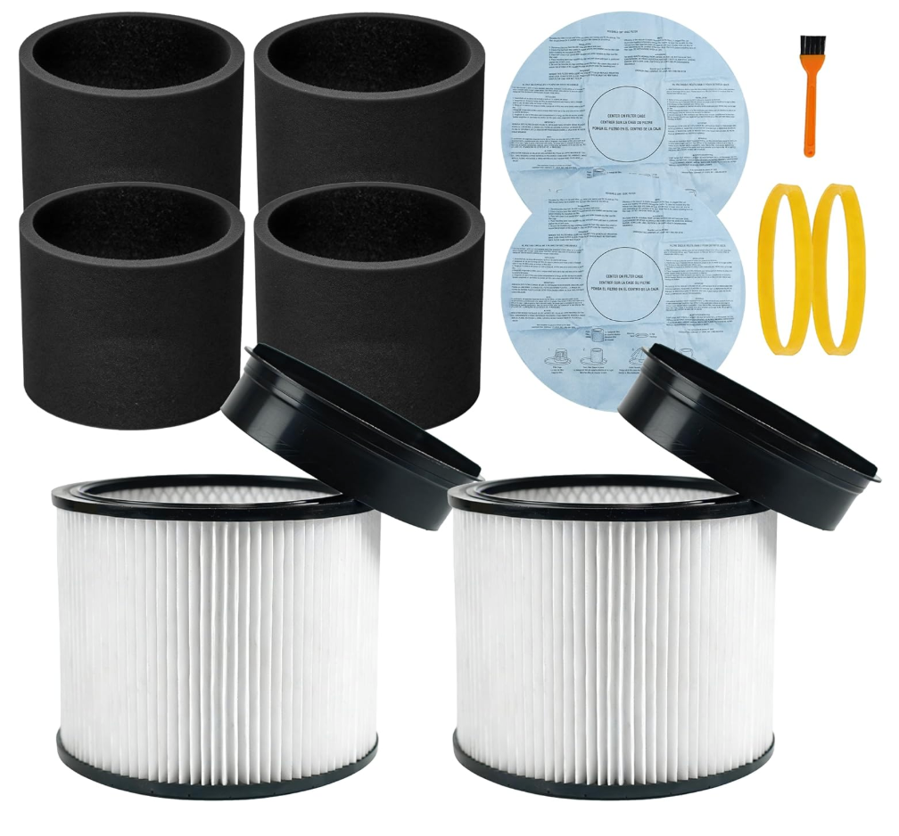 90304 Replacement Filter, 90107 dry filter, 90585 Foam Sleeve Compatible with shopvac filter 90304 90350 90333 90585, Fits Most 5 Gallon and Above Wet Dry Vacuum Cleaner (2+2+4+2+2+1)