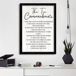 The Ten Commandments Rustic Bible Verse Framed Wall Art, 16''×24'' Narrow Holy Religious Christian Saying Sign for God Jesus Christ Prayer, Vintage Positive Inspirational Catholic Scripture Decor