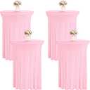 4 Packs 32 x 43 Inch Spandex Round Cocktail Table Skirts Stretch Cocktail Table Cover Fitted High Top Tables for Wedding Bar Party Banquet (Pink)