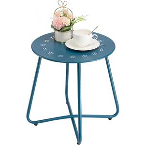 danpinera Outdoor Side Tables with Flower Cut Outs, Weather Resistant Steel Patio Side Table, Small Round Outdoor End Table Metal Side Table for Patio Yard Balcony Garden Navy Blue