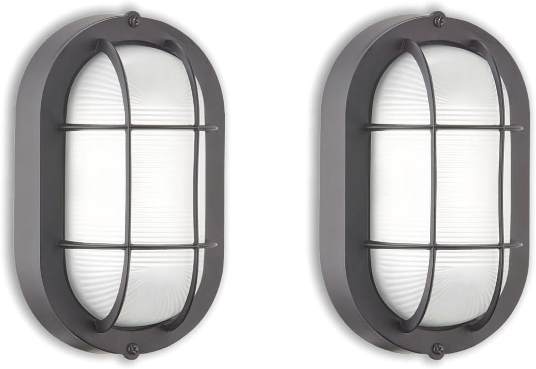WISBEAM 2 Pack LED Bulkhead Light, Outdoor Bulkhead LED Wall Light, Dimmable, 6W Replace 60W, 450 Lumen 3000K Daylight White 80CRI, Water-Proof, ETL Rated (Black)