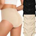 Kalapa Womens Underwear Seamless Full Coverage Breathable Briefs No Show Silky Stretch High Waisted Ladies Panties 6 Pack (X-Large, 3 Black 3 Nude)