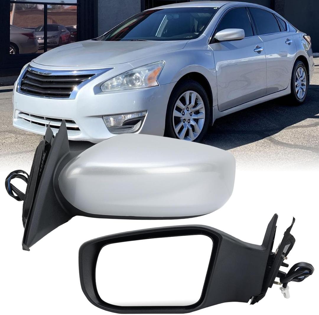 Left Driver Silver Side Mirror Compatible with Nissan Altima 2013-2018 Sedan Power Glass/Non-Folding/Non-Heated Door Mirrors Outside Rear View Mirror Replace # 963023TH0A