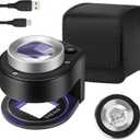 45X Jewelry Magnifier with 6 Light, Rechargeable Desktop Portable Coin Magnifier Sewing Magnifing Glass for Textile Optical Jewelry Tool Coins Currency Black