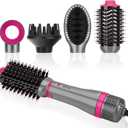IG INGLAM 4 in 1 Blowout Brush, Negative Ion Detachable Hair Dryer & Styler Volumizer Hot Air Brush with 2 Styling Brush Heads, Silver