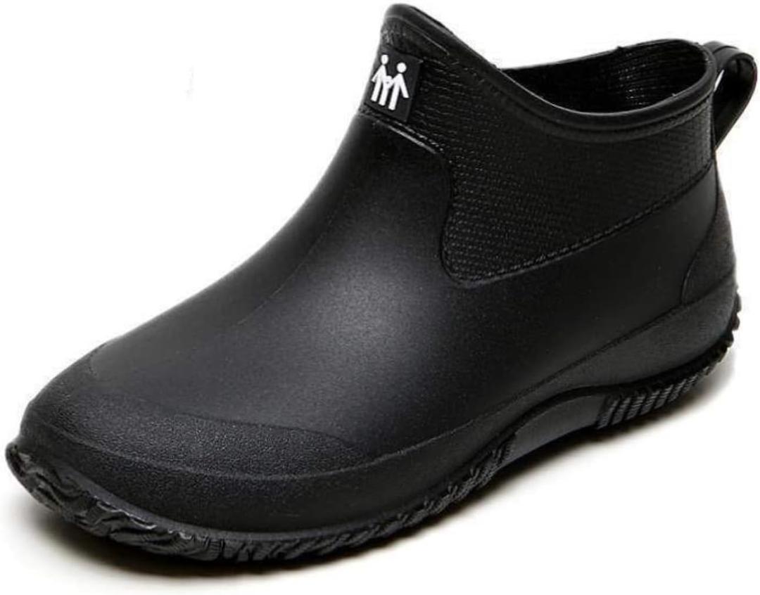 Mens Rain Boots, Ankle Deck Boots Waterproof for Men Anti-Slip Mud Shoes for Garden Outdoor Work Fishing Farming Gardening (10, Black)