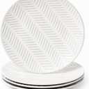 FOBENTA Porcelain Plates for 4,Ceramic Microwave Safe Plates Sets,4 Piece Embossment Resistance Dish Set,Home Essentials Stoneware Dinnerware Set,Wedding Gift (Feather Leaf Pattern)