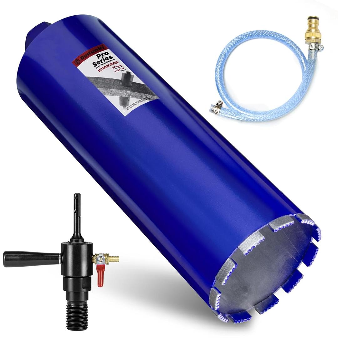 5" Pro Core Drill Bit with SDS Plus Water Injection Adapter (1-1/4"-7 UNC),14" Depth Upgraded-Welded Wet Core Bits for Concrete with Rebar, Brick,Masonry,Stucco,Mortar (Include Water Hose Kit)