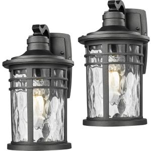Darkaway Outdoor Porch Lights Wall Mount, Outside Light Fixtures Sconces Wall Lighting with Water Ripple Glass Waterproof Exterior Lights for Patio Yard House Hallway Doorway Garage (2Pack-Medium)