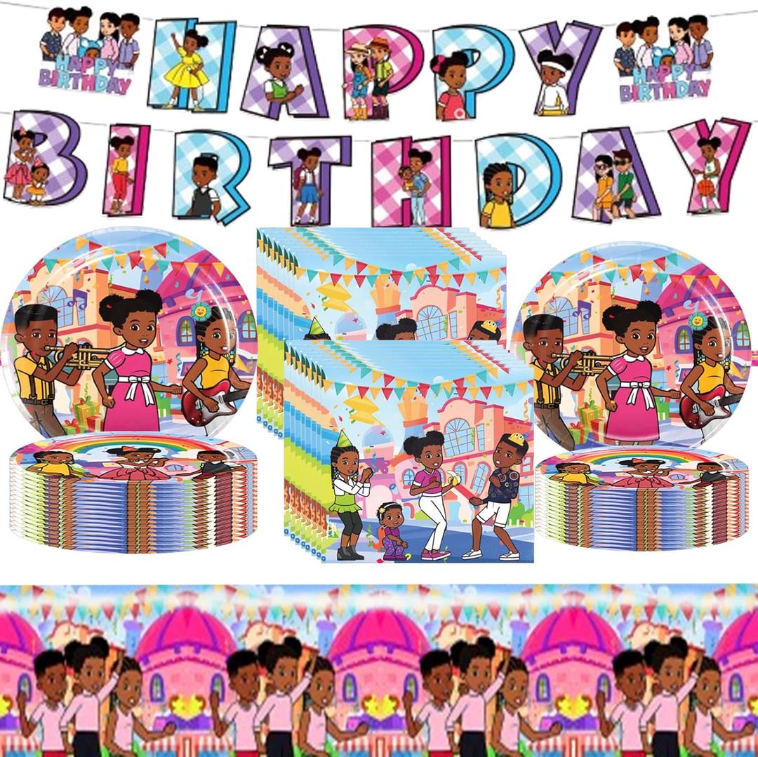 42 Pcs for Gracies Party Supplies Set, 20 Plates +20 Napkins +1 Tablecloth and 1 Happy Birthday Flag, for Children Happy Birthday Party Decoration Supplies