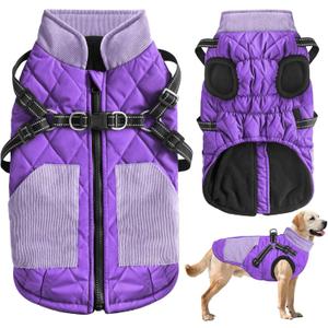 Mosucoirl Warm Dog Coats Pet Clothes, Waterproof Dogs Jacket Reflective Pet Outfits Winter Dog Cold Weather Coat Cozy Snow Jackets Vest for Dogs Puppy Doggie (Purple, L)