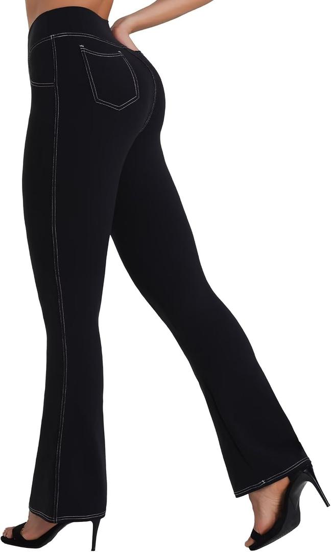 Sunzel Women's Sustainable High Waisted Mini Flare Leggings with Pockets | 30-Inch Inseam, High Waisted, Tummy Control, Side Pockets, Recycled Fabric, Denim Look, Mini Flare Leg, For Yoga Gym Workouts (M)