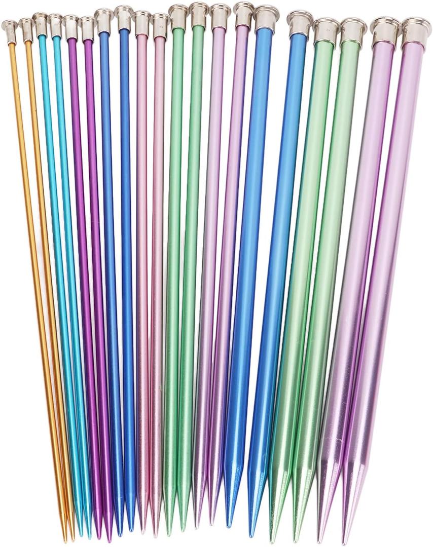 10 Pairs Knitting Needles Kit, Straight Single Pointed Knitting Needle Aluminum Sweater Knitted Needle in 10 Sizes for Handcraft Sewing Making Accessories