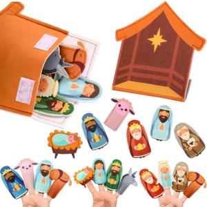 Foilswirl 1 Set Nativity Story Felt Finger Puppets Sets Nativity Play Games Gifts Set Sunday School Fun Activities Favor Christmas Game Bible Toys Catholic Jesus Toys