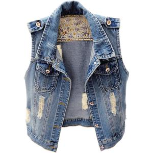 Kedera Womens Denim Jean Vest Classic Junior Button Up Cropped Distressed Sleeveless Jean Jacket (X-Large, Blue)