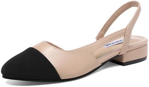 STUNAHOME Womens Slingback Flats Two Tone Closed Round Toe Casual Pumps for Office or Fashion, 8