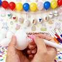 SBOQIXFM 24 Pcs DIY Easter Eggs Craft Kit with 4 Paint Pens, White Plastic Hanging Easter Eggs with Rope for Easter Decoration, Party Favors, DIY Crafts