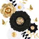 Fonder Mols 3D Paper Flower Decorations(Set of 13, White Black Gold), Giant Paper Flowers for Wedding Backdrop, Graduation Party, Bridal Shower, Halloween Centerpieces, Nursery Wall Decor