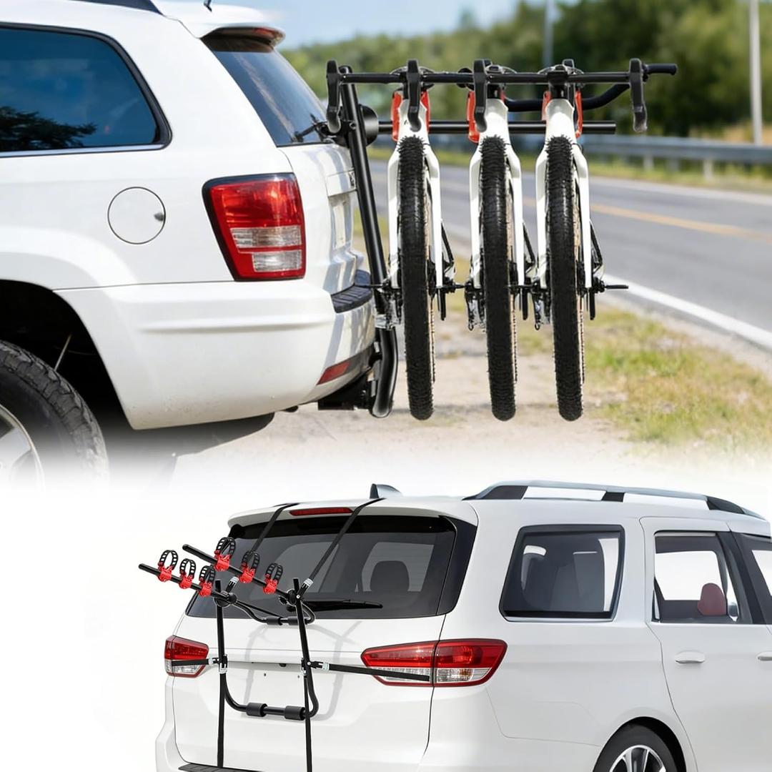 Bike Rack for Car, Car Bike Rack 3-Bike Compact Folding Portable Adjustable Trunk Bike Rack Fits Most Cars Hatchbacks SUVs Sedan and Minivans