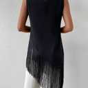 MakeMeChic Women's Crew Neck Fringe Hem Blouse Sleeveless Keyhole Back Fall Dressy Tank Tops (Black, M)