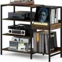Record Player Stand with LED Now Playing Sign, Industrial Vinyl Rack | 3-Tier Media Console Table for Turntable, Sturdy Shelving Unit for CDs, Books, Speakers, Vintage Industrial Decor