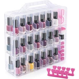 DreamGenius Nail Polish Organizer Case for 48 Bottles with 2 Nail Separators, Double Side Gel Nail Polish Holder with Adjustable Dividers, Clear