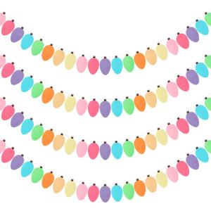 Boao 4 Pcs Felt Christmas Garland Felt Ball Christmas Light Bulb Garland Decor Xmas Rainbow Bulbs Garland for Home Christmas Tree Wall Party Decorations (Pastel Color)