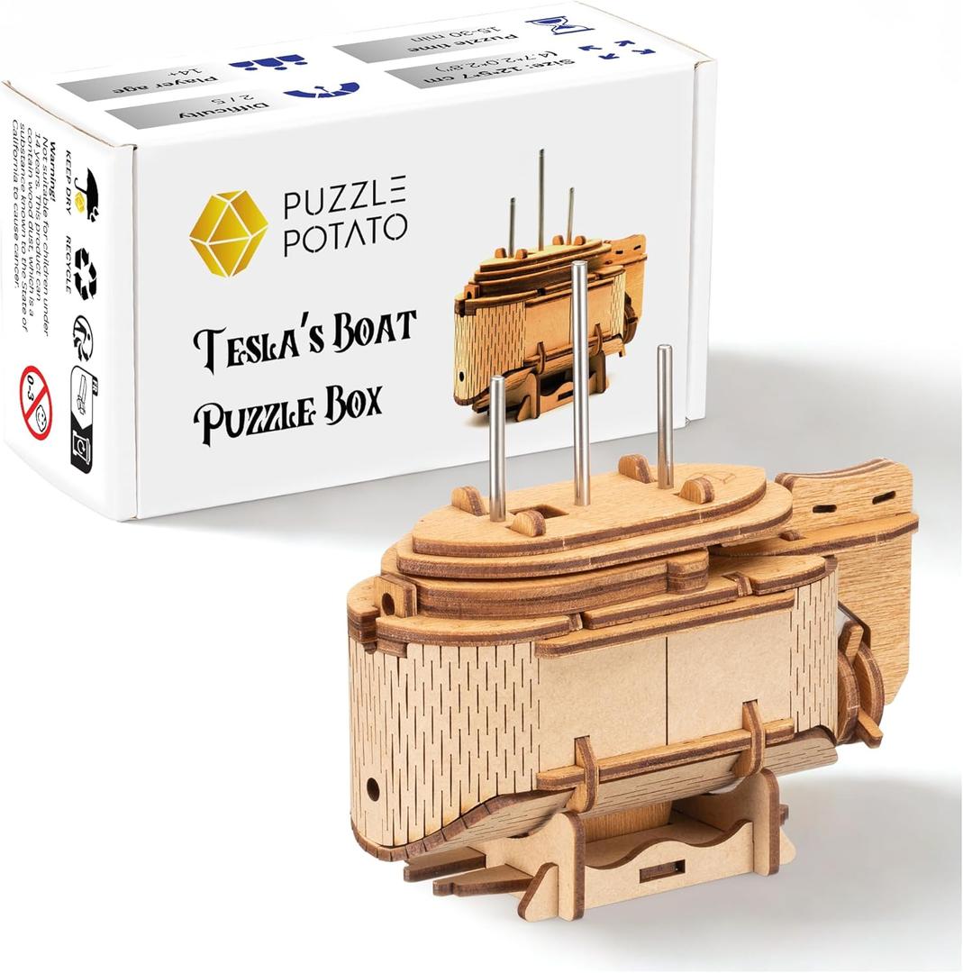 Tesla's Boat-Escape Room Game in a Box-Electronic Puzzle Box-Brain Teaser Puzzle Box-3D Wooden Puzzle for Adults - Money Puzzle Box for Cash Gift - Birthday GiftBox MoneyBox