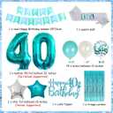 40th Birthday Decorations for Women Girls Teal - Queen Sash Happy Birthday Banner Cake Topper Number 40 Foil Balloon Foil Curtain for Turquoise Fortieth Birthday Decorations Party Supplies for Her