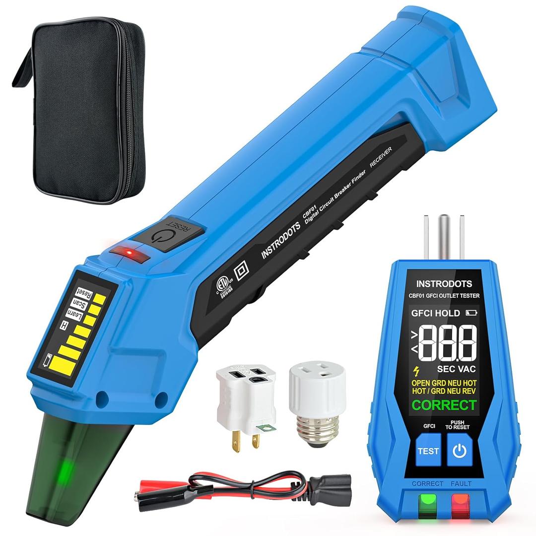 Circuit Breaker Finder Tool with Accessories, 90-135V AC Digital Breaker Finder with Integrated GFCI Outlet Tester, Circuit Tracer with Buzzer Alarm & Color Display, Includes Carrying Case