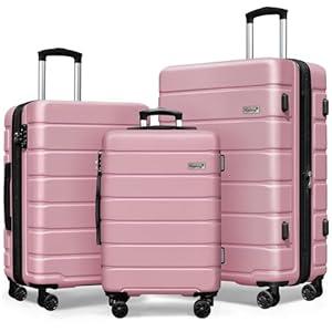 Keytang Light Weight Hardside Expandable Luggage Spinner Wheels Luggage Suitcase W/ TSA Lock, Pink, 3 Piece Set