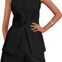 2 x PRETTYGARDEN Women's 2 Piece Sets 2026 Summer Trendy Button Down Suit Vest Tops High Waisted Shorts Business Casual Outfits (Black, L)