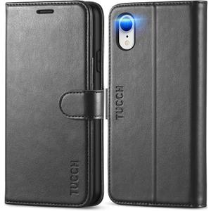 TUCCH Case Wallet for iPhone XR, Kickstand RFID Blocking Credit Card Slot PU Leather Folio Phone Cover with Wireless Charging [Shockproof TPU Shell] Compatible with iPhone XR 6.1, Black