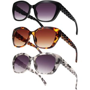 LADEESSE 3 Pack Bifocal Sunglasses For Women Stylish Reading Sun glasses for Women (Black+tortoise+grey)