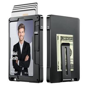 umoven Minimalist Wallet for Men, Slim Aluminum Metal Money Clip Card Holder, Pop-Up Card Case, RFID Blocking Mens Wallet with ID Window, Front Pocket Wallet for Men(Black)