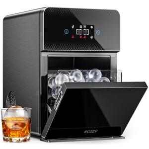 ecozy 2" Clear Ice Ball Maker with CrystalFlux Technology, 4 pcs in 40 Mins, 144 pcs/Day, Sphere Ice Maker with Automatic Water Supply, Self-Cleaning, Enhanced Insulation for Whiskey & Bourbon (Black)