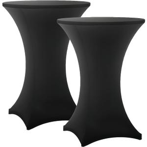 Cocktail Table Covers - 2 Pack 32x43 Inch Table Cloth - Black Fitted Stretch Spandex Round High Top Tablecloth for Party, Bar, Birthday, Pub, Banquet
