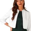 Allegra K Satin Cardigan for Women's Open Front Elegant Formal 3/4 Sleeve Bolero Shrug Jacket (White, XS)