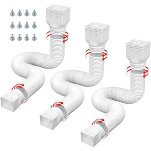 3 Pack white Rain Gutter Downspout Extensions Flexible,Drain Downspout Extender Connector 20"-68.8"Thickened Down spout Drain Extension for Rainwater Drainage