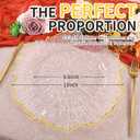 100Pcs Clear Charger Plates Bulk Wedding - 13" Premium Plastic Ruffled Gold Rim Chargers with Flora Reef Design，Decorative Dinner Charger Plates for Events & Parties