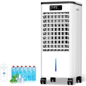 Feculs Portable Air Conditioners No Windows Needed, 3-IN-1 Swamp Cooler, Evaporative Air Cooler, 4 Modes & 3 Speeds, 2-Gal Water Tank for Long Cooling, Max 20 FT/S Remote Control, 12 Hours Timer, Medium